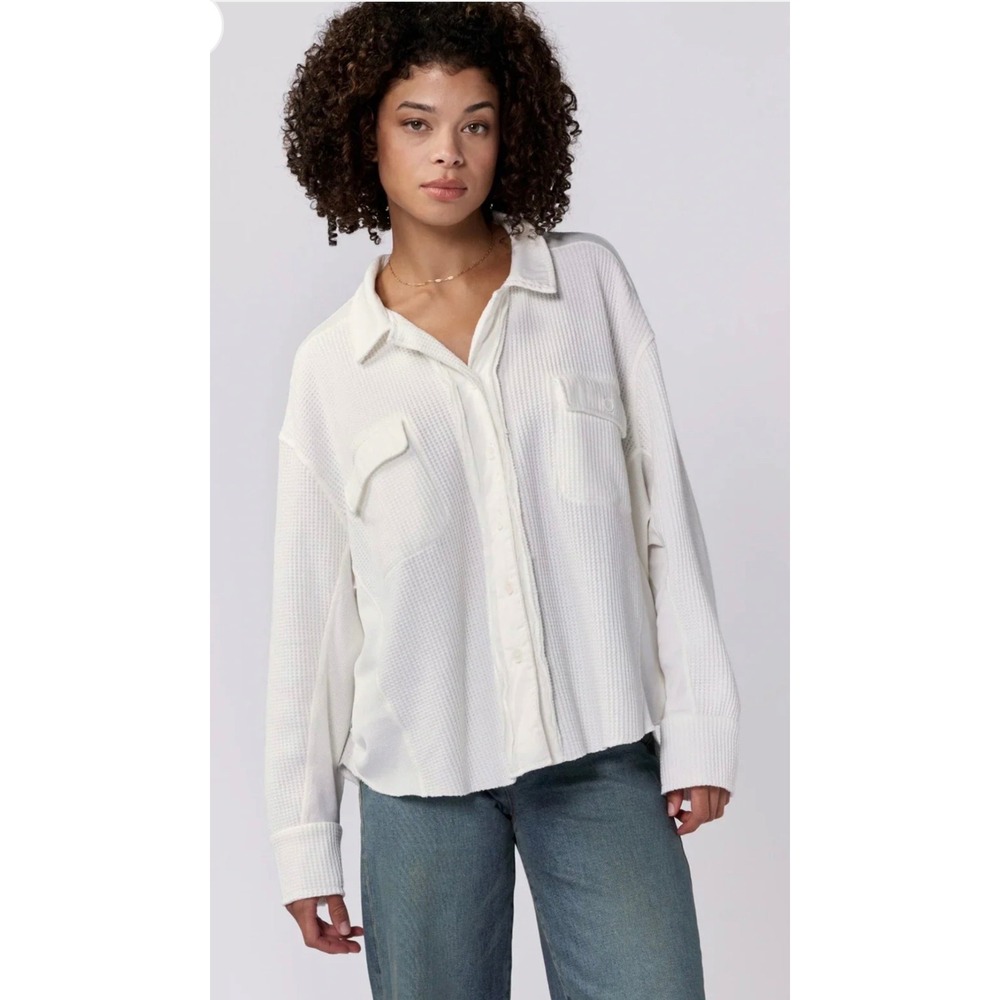 Dear John Foster Thermal Shirt Jacket White Waffle Knit Shacket XL NEW